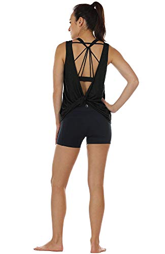 icyzone Chaleco Deportivo y Ocio de Espalda Abierta para Mujer (M, Negro)