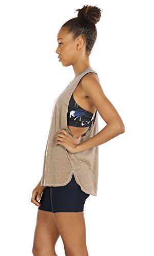 icyzone Sueltas y Ocio Camiseta de Fitness Deportiva de Tirantes para Mujer, Pack de 3 (M, Negro/Beige/Rubor Pálido)