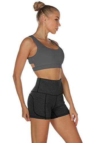 icyzone - Sujetador Deportivo con Tiras para Mujer, Sexy, Gimnasio, Entrenamiento, Yoga, con Copas extraíbles(S,Gris Oscuro)