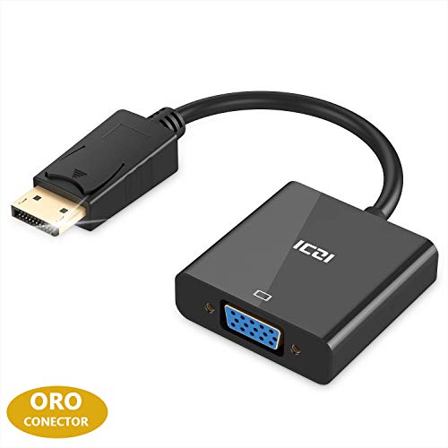 ICZI Adaptador DP a VGA 1080p, Conversor DisplayPort a VGA con Contactos Chapados en Oro, Cable DP Macho a VGA Hembra para Pantallas Monitores HDTV Proyectores, etc, Negro