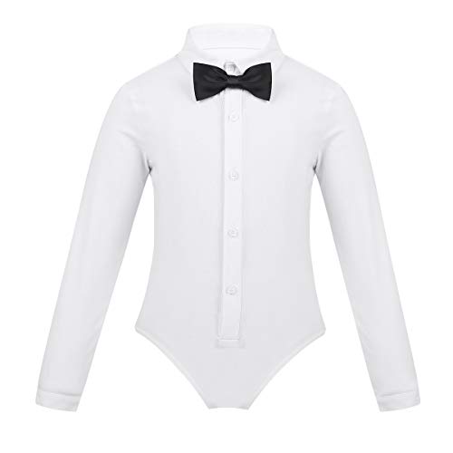 IEFIEL Camisa Manga Larga de Latin Latino Baile Moderno Danza Niños Ropa de Latín Actuación Escénica Disfraces de Jazz Maillot Leotardo Body Fiesta Algodón Clásico Blanco 12 Años