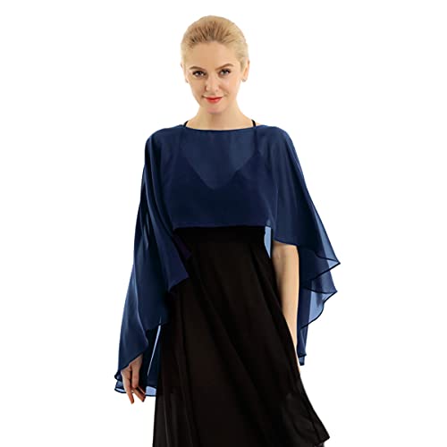 IEFIEL Chal Gasa Mujer Cardigan Elegante Manga Larga de Fiesta Mantón Ligero de Boda Ponchos y Capas Primavera y Verano Torera de Ceremonia A Azul Marino One Size