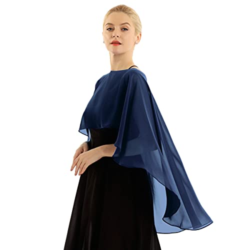 IEFIEL Chal Gasa Mujer Cardigan Elegante Manga Larga de Fiesta Mantón Ligero de Boda Ponchos y Capas Primavera y Verano Torera de Ceremonia A Azul Marino One Size