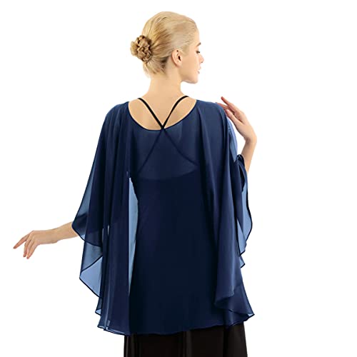 IEFIEL Chal Gasa Mujer Cardigan Elegante Manga Larga de Fiesta Mantón Ligero de Boda Ponchos y Capas Primavera y Verano Torera de Ceremonia A Azul Marino One Size