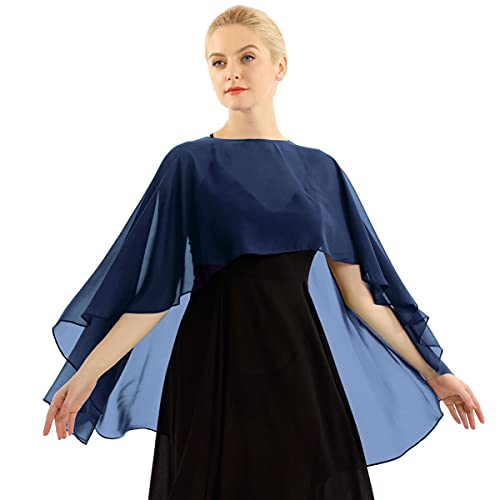 IEFIEL Chal Gasa Mujer Cardigan Elegante Manga Larga de Fiesta Mantón Ligero de Boda Ponchos y Capas Primavera y Verano Torera de Ceremonia A Azul Marino One Size