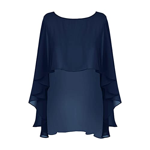 IEFIEL Chal Gasa Mujer Cardigan Elegante Manga Larga de Fiesta Mantón Ligero de Boda Ponchos y Capas Primavera y Verano Torera de Ceremonia A Azul Marino One Size