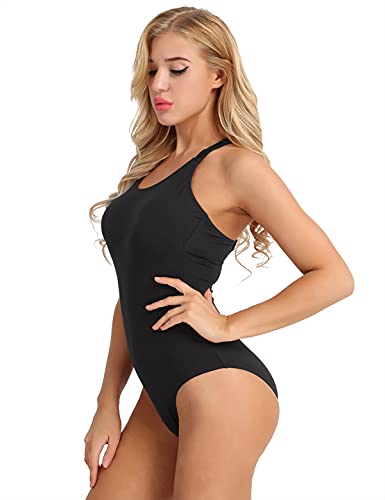 IEFIEL Maillot Ballet Mujer De Tirantes Maillot Elástico de Gimnasia Ritmica Body Ajustado de Danza Clásica Leotardo Baile Ballet para Chicas Negro XS