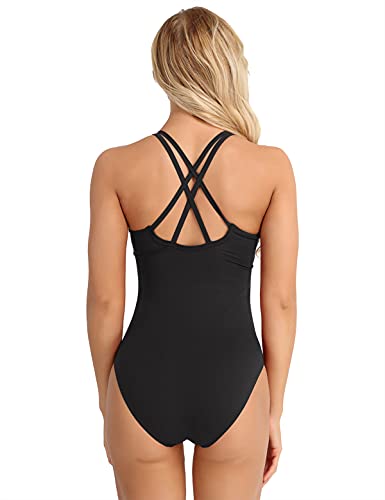 IEFIEL Maillot Ballet Mujer De Tirantes Maillot Elástico de Gimnasia Ritmica Body Ajustado de Danza Clásica Leotardo Baile Ballet para Chicas Negro XS