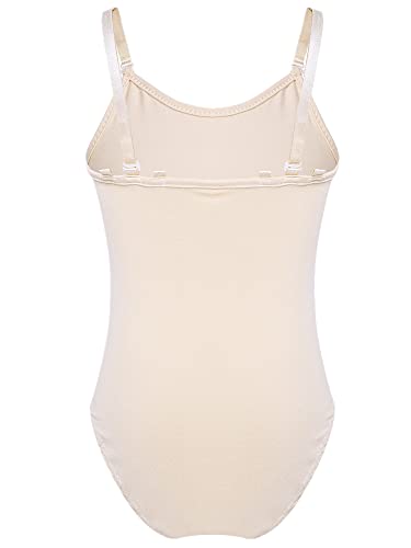 IEFIEL Maillot Ballet Niña Body de Patinaje Artistico Maillot Danza Gimnasia sin Mangas Leotardo Gimnasia Rítmica Traje Deportivo Fitness Elastico Beige 10-12 años