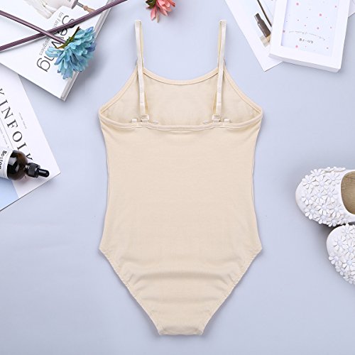 IEFIEL Maillot Ballet Niña Body de Patinaje Artistico Maillot Danza Gimnasia sin Mangas Leotardo Gimnasia Rítmica Traje Deportivo Fitness Elastico Beige 10-12 años