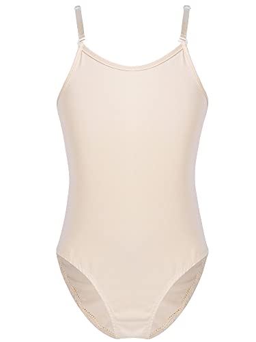 IEFIEL Maillot Ballet Niña Body de Patinaje Artistico Maillot Danza Gimnasia sin Mangas Leotardo Gimnasia Rítmica Traje Deportivo Fitness Elastico Beige 10-12 años