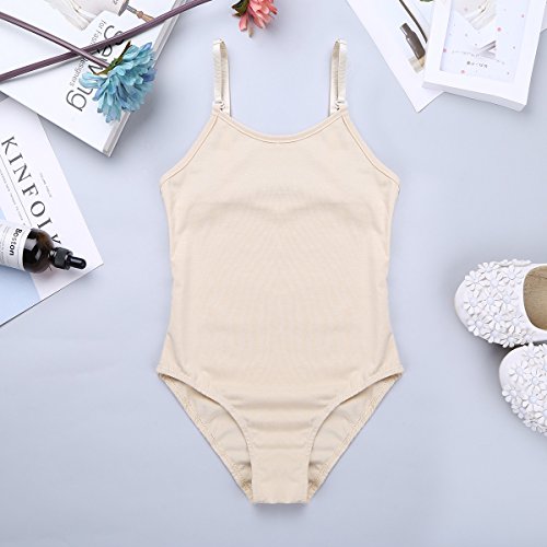 IEFIEL Maillot Ballet Niña Body de Patinaje Artistico Maillot Danza Gimnasia sin Mangas Leotardo Gimnasia Rítmica Traje Deportivo Fitness Elastico Beige 6-8 años