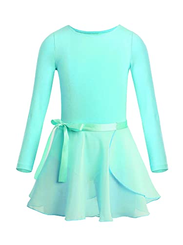 IEFIEL Maillot Ballet Niña Manga Larga Vestido de Danza Ballet de 2 Piezas Body+Falda Corta Maillot Patinaje Artistico Niña Ropa Ballet Verde 7-8 años