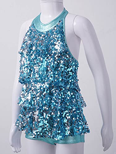 IEFIEL Maillot de Danza Ballet para Niña Maillot Lentejueas de Patinaje Artistico Mono Elástico de Gimnasia Ritmica Disfraz Bailarina Niña Azul 7-8 años