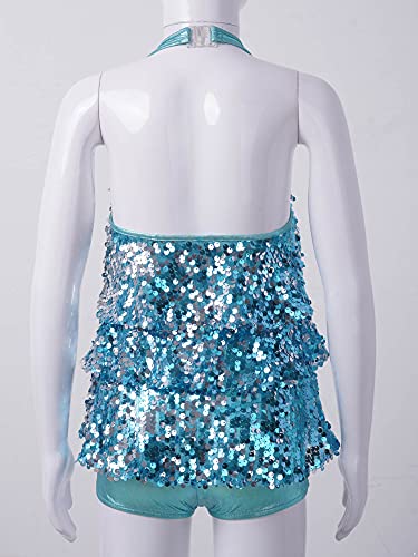 IEFIEL Maillot de Danza Ballet para Niña Maillot Lentejueas de Patinaje Artistico Mono Elástico de Gimnasia Ritmica Disfraz Bailarina Niña Azul 7-8 años