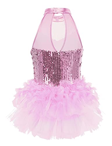 IEFIEL Maillot de Danza Ballet para Niña Maillot Lentejuelas de Patinaje Artistico Mono Elástico de Ginasia Ritmica Disfraz de Bailarina Leotardo Rosa 6-7 años