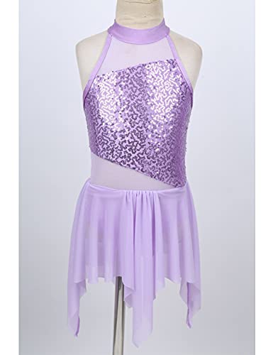 IEFIEL Maillot de Danza Ballet para Niña Maillot Lentejuelas de Patinaje Artistico Vestido Brillante de Gimnasia Ritmica Disfraz de Bailarina Morado 10 años