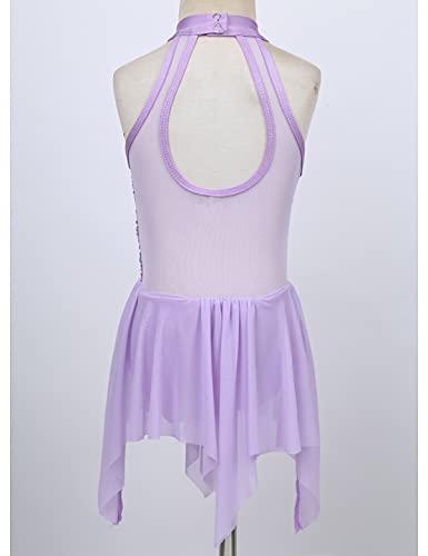 IEFIEL Maillot de Danza Ballet para Niña Maillot Lentejuelas de Patinaje Artistico Vestido Brillante de Gimnasia Ritmica Disfraz de Bailarina Morado 10 años