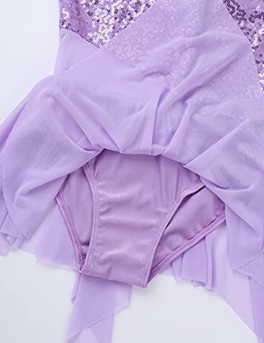 IEFIEL Maillot de Danza Ballet para Niña Maillot Lentejuelas de Patinaje Artistico Vestido Brillante de Gimnasia Ritmica Disfraz de Bailarina Morado 10 años