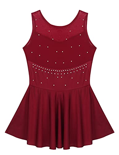 IEFIEL Maillot de Danza Ballet para Niña Vestido Brillante de Gimnasia Ritmica Niña Sin Manga Vestido de Patinaje Artistico Disfraz Bailarina Niña Rojo Vino 10 años