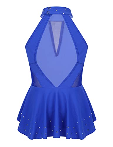 IEFIEL Maillot de Patinaje Artistico Niña Maillot Brillantes Gimnasia Ritmica Vestido Sin Manga de Danza Ballet Disfraz de Bailarina Traje Ballet Niña Azul 12 años