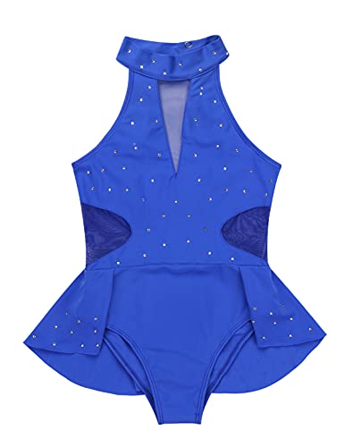 IEFIEL Maillot de Patinaje Artistico Niña Maillot Brillantes Gimnasia Ritmica Vestido Sin Manga de Danza Ballet Disfraz de Bailarina Traje Ballet Niña Azul 12 años