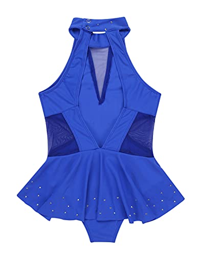 IEFIEL Maillot de Patinaje Artistico Niña Maillot Brillantes Gimnasia Ritmica Vestido Sin Manga de Danza Ballet Disfraz de Bailarina Traje Ballet Niña Azul 12 años