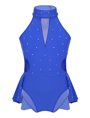 IEFIEL Maillot de Patinaje Artistico Niña Maillot Brillantes Gimnasia Ritmica Vestido Sin Manga de Danza Ballet Disfraz de Bailarina Traje Ballet Niña Azul 12 años