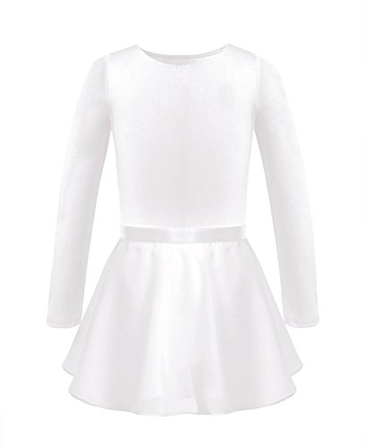 IEFIEL Maillot Manga Larga con Falda de Danza Ballet para Niña Maillot de Danza Moderna Mono Elástico de Gimnasia Ritmica Disfraz de Bailarina Niña Ivory 7-8 años