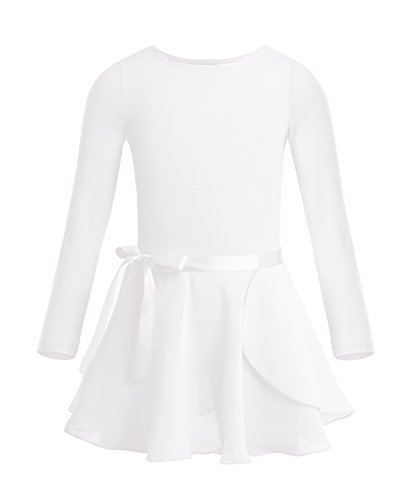 IEFIEL Maillot Manga Larga con Falda de Danza Ballet para Niña Maillot de Danza Moderna Mono Elástico de Gimnasia Ritmica Disfraz de Bailarina Niña Ivory 7-8 años