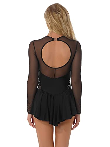 IEFIEL Maillot Manga Larga de Patinaje Artistico para Mujer Maillot Elegante de Gimnasia Ritmica Vestido de Danza Ballet Disfraz Bailarina Mujer B Negro XL