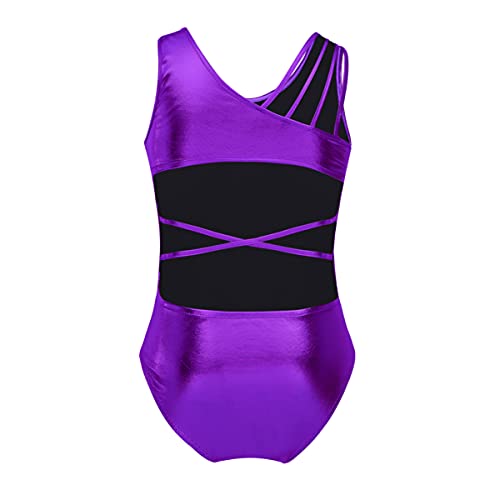 IEFIEL Maillot Metalico de Gimnasia Ritmica Maillot Elástico Sin Manga de Patinaje Artistico Body de Danza Ballet Disfraz Bailaarina Niña Morado 7-8 años