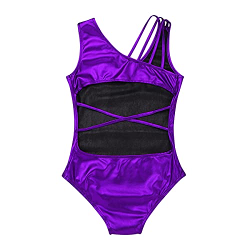 IEFIEL Maillot Metalico de Gimnasia Ritmica Maillot Elástico Sin Manga de Patinaje Artistico Body de Danza Ballet Disfraz Bailaarina Niña Morado 7-8 años