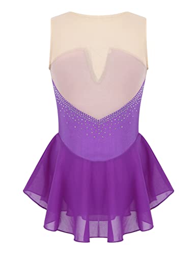 IEFIEL Maillot Patinaje Artístico Niña Vestido Brillante de Danza Ballet Maillot con Falda de Gimnasia Ritmica Disfraz Bailarina Niña Morado 8 años