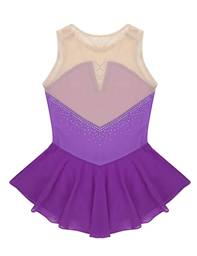 IEFIEL Maillot Patinaje Artístico Niña Vestido Brillante de Danza Ballet Maillot con Falda de Gimnasia Ritmica Disfraz Bailarina Niña Morado 8 años