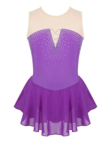 IEFIEL Maillot Patinaje Artístico Niña Vestido Brillante de Danza Ballet Maillot con Falda de Gimnasia Ritmica Disfraz Bailarina Niña Morado 8 años