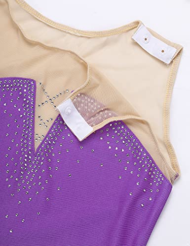 IEFIEL Maillot Patinaje Artístico Niña Vestido Brillante de Danza Ballet Maillot con Falda de Gimnasia Ritmica Disfraz Bailarina Niña Morado 8 años