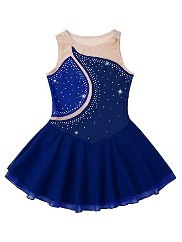 IEFIEL Maillot Patinaje Artístico Niña Vestido Brillante de Danza Ballet Maillot con Falda de Gimnasia Ritmica Disfraz Bailarina Niña S Azul Oscuro 12 años