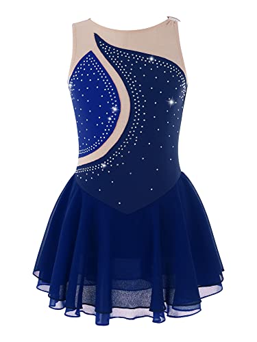 IEFIEL Maillot Patinaje Artístico Niña Vestido Brillante de Danza Ballet Maillot con Falda de Gimnasia Ritmica Disfraz Bailarina Niña S Azul Oscuro 12 años