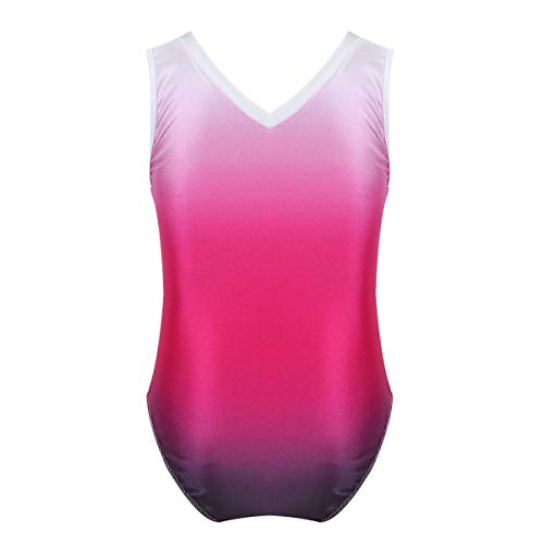 IEFIEL Maillot Sin Manga de Patinaje Artistico Niña Maillot Elástico de Gimnasia Ritmica Body Ajustado de Danza Clásica Rosa Oscuro 12 años