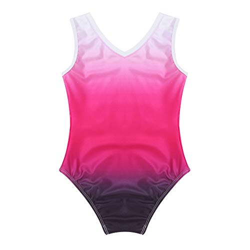 IEFIEL Maillot Sin Manga de Patinaje Artistico Niña Maillot Elástico de Gimnasia Ritmica Body Ajustado de Danza Clásica Rosa Oscuro 12 años