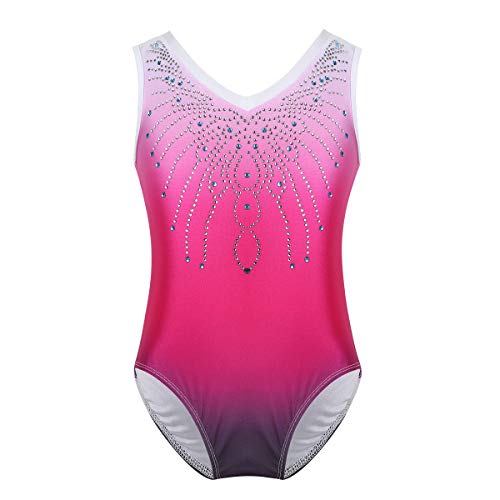 IEFIEL Maillot Sin Manga de Patinaje Artistico Niña Maillot Elástico de Gimnasia Ritmica Body Ajustado de Danza Clásica Rosa Oscuro 12 años