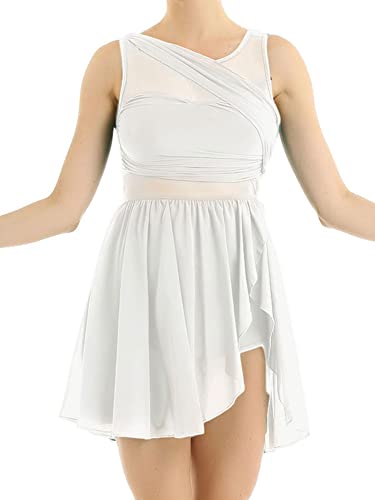 IEFIEL Vestido de Danza Ballet para Mujer Vestido Irregular de Danza Lirica Disfraz Bailarina de Fiesta Maillot de Patinaje Artistico Mujer A Blanco S