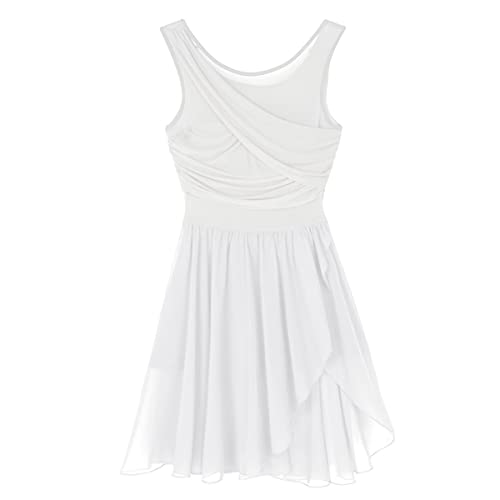 IEFIEL Vestido de Danza Ballet para Mujer Vestido Irregular de Danza Lirica Disfraz Bailarina de Fiesta Maillot de Patinaje Artistico Mujer A Blanco S