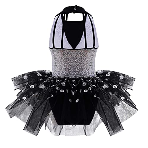 IEFIEL Vestido de Danza Ballet para Niña Maillot Lentejuelas Tutú de Patinaje Artistico Vestido Sin Manga de Danza Clásica Disfraz Bailarina Niña V Negro 9-10 años