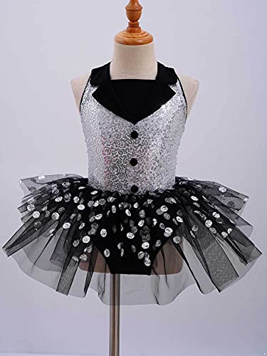 IEFIEL Vestido de Danza Ballet para Niña Maillot Lentejuelas Tutú de Patinaje Artistico Vestido Sin Manga de Danza Clásica Disfraz Bailarina Niña V Negro 9-10 años