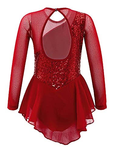 IEFIEL Vestido Lentejuelas de Danza Ballet Niña Maillot Patinaje Artistico Niña Manga Larga Disfraz de Bailarina Niña Vestido Danza Latina Niña W Rojo 8 años