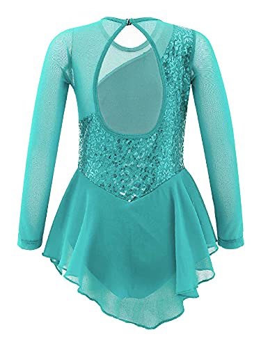 IEFIEL Vestido Lentejuelas de Danza Ballet Niña Maillot Patinaje Artistico Niña Manga Larga Disfraz de Bailarina Niña Vestido Danza Latina Niña W Verde 12 años