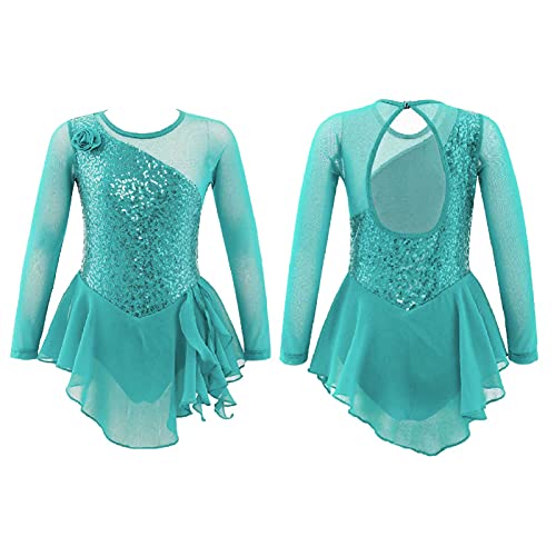 IEFIEL Vestido Lentejuelas de Danza Ballet Niña Maillot Patinaje Artistico Niña Manga Larga Disfraz de Bailarina Niña Vestido Danza Latina Niña W Verde 12 años