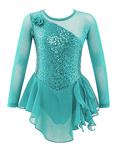 IEFIEL Vestido Lentejuelas de Danza Ballet Niña Maillot Patinaje Artistico Niña Manga Larga Disfraz de Bailarina Niña Vestido Danza Latina Niña W Verde 12 años